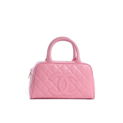 CHANEL MASTER VINTAGE SAKURA PINK CAVIAR QUILTED SMALL BOWLER BAG 71301 (25*15*7cm)